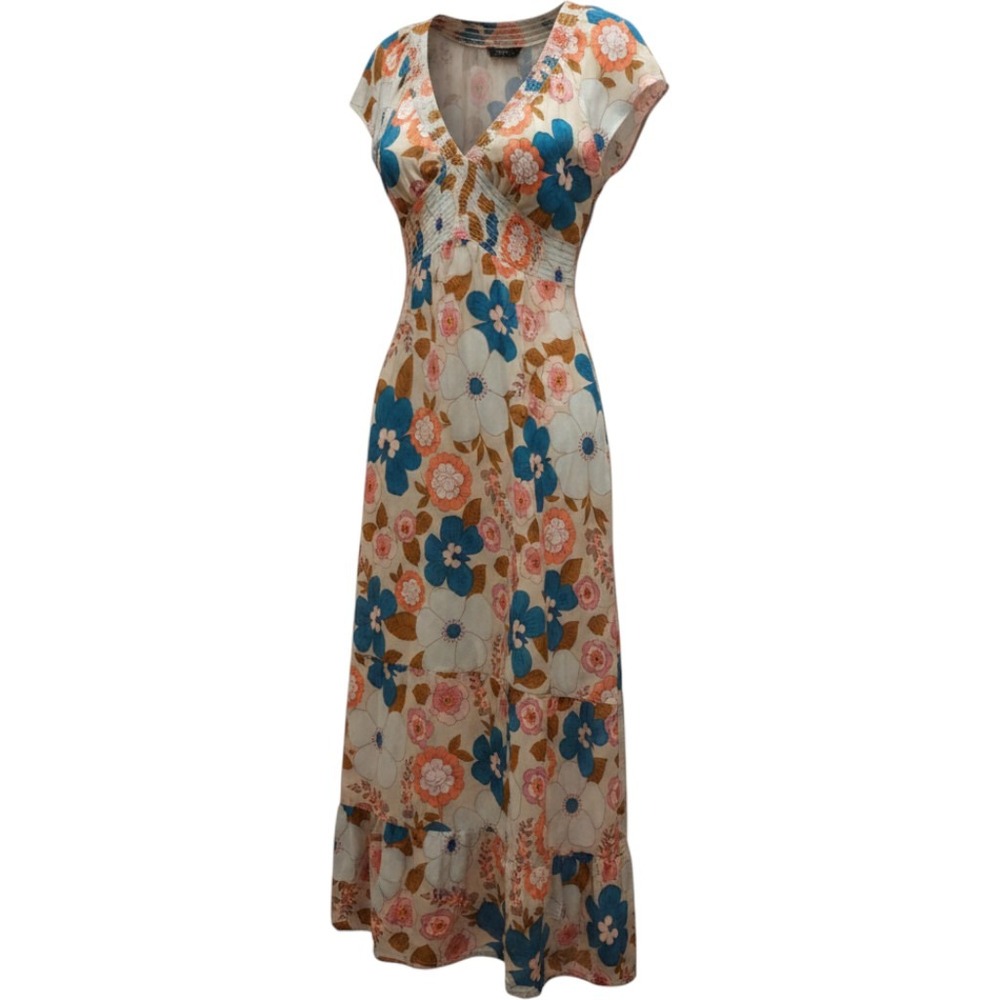 Angie Floral Maxi Dress Womens 3X Smocked Waist Lurex Boho Cottagecore